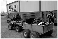 Gear transported in a trailer in the Eskimo village of Ambler. Kobuk Valley National Park, Alaska (black and white)