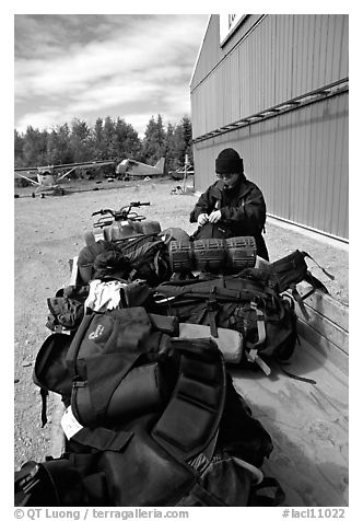 Trailer loaded with backpacking gear. Lake Clark National Park, Alaska