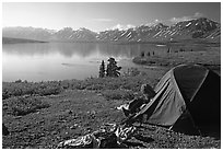 Camp above Twin Lakes. Lake Clark National Park, Alaska (black and white)
