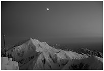 Midnight sunset over Mt Foraker from the West Rib. Denali, Alaska (black and white)