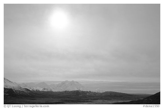 Halo above Alaska Range. Denali National Park (black and white)