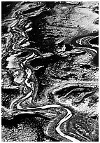 Frozen braided rivers. Denali National Park, Alaska, USA. (black and white)