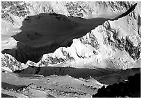 Kahilna peaks seen from 16000ft on Mt McKinley. Denali National Park, Alaska, USA. (black and white)