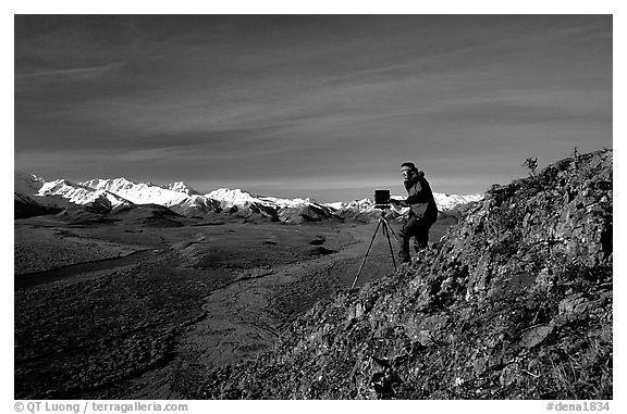 Photographer at Polychrome Pass. Denali National Park (black and white)