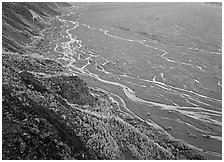 Braids of the  McKinley River on sand bar near Eielson. Denali  National Park ( black and white)