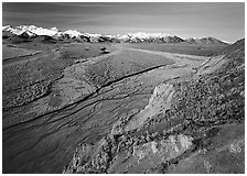 Braided river and Alaska Range from Polychrome Pass. Denali  National Park ( black and white)