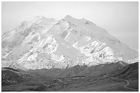 North Face of Mt McKinley above Thorofare Pass. Denali National Park, Alaska, USA. (black and white)