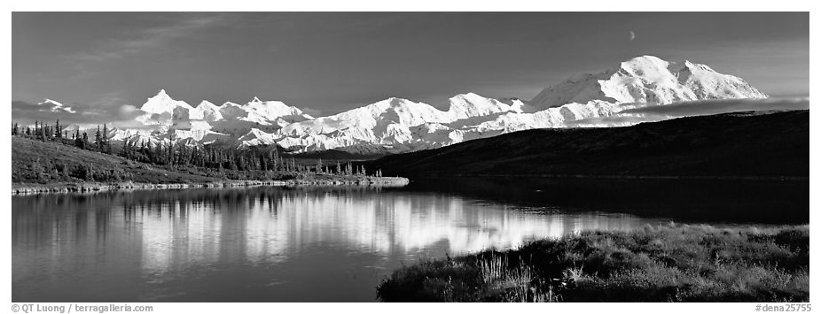 Tranquil autumn evening with Mount McKinley reflections. Denali National Park (black and white)