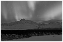 Northern lights above Mt McKinley. Denali National Park, Alaska, USA. (black and white)