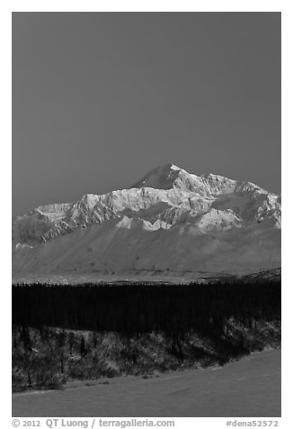 Mt McKinley under clear winter sky at sunrise. Denali National Park (black and white)