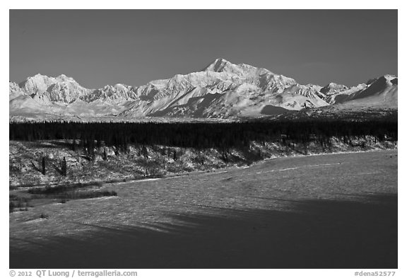Alaska range in winter, early morning. Denali National Park (black and white)