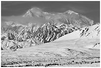 Mt McKinley South and North peaks in winter. Denali National Park ( black and white)