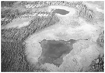 Aerial view of lake, tundra and taiga. Gates of the Arctic National Park ( black and white)