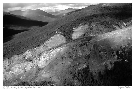 Aerial view of cliff and mountain side. Gates of the Arctic National Park (black and white)