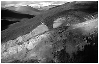 Aerial view of cliff and mountain side. Gates of the Arctic National Park, Alaska, USA. (black and white)