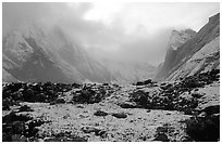 Fresh snow dusts the Arrigetch Peaks. Gates of the Arctic National Park, Alaska, USA. (black and white)