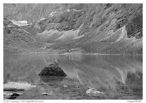 Lake II in Aquarius Valley near Arrigetch Peaks. Gates of the Arctic National Park (black and white)