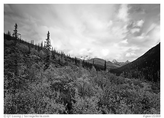 Arrigetch valley and clouds. Gates of the Arctic National Park (black and white)