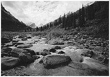 River flowing over boulders, Arrigetch Creek. Gates of the Arctic National Park ( black and white)