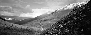 Mountain valley. Gates of the Arctic National Park (Panoramic black and white)