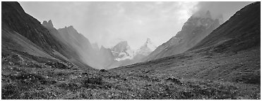 Jagged peaks of the Brooks range. Gates of the Arctic National Park (Panoramic black and white)
