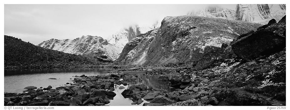 Arrigetch Peaks mineral landscape. Gates of the Arctic National Park (black and white)