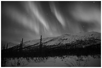 Colorful aurora curtains over Brooks Range. Gates of the Arctic National Park ( black and white)