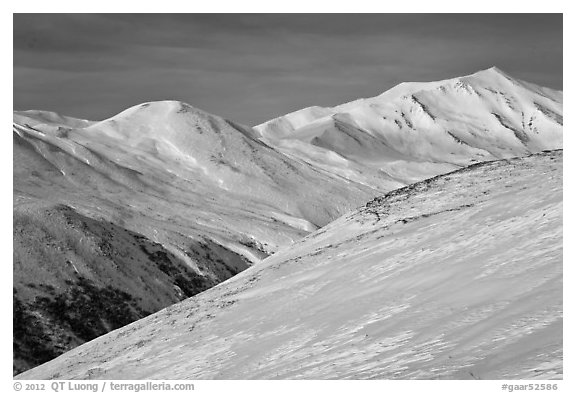 Brooks Range near Aitigun Pass in winter. Gates of the Arctic National Park (black and white)