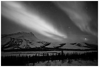 Northern lights over Brooks Range, winter. Gates of the Arctic National Park, Alaska, USA. (black and white)