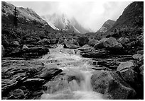 Stream and Arrigetch Peaks. Gates of the Arctic National Park ( black and white)
