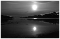Full moon, 1am, Muir inlet. Glacier Bay National Park ( black and white)