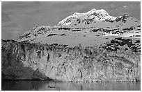 Lamplugh glacier and Mt Cooper. Glacier Bay National Park, Alaska, USA. (black and white)