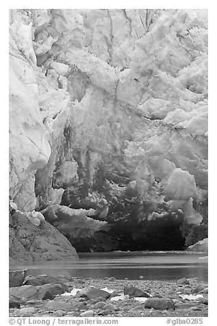 Ice cave at the base of Lamplugh glacier. Glacier Bay National Park (black and white)