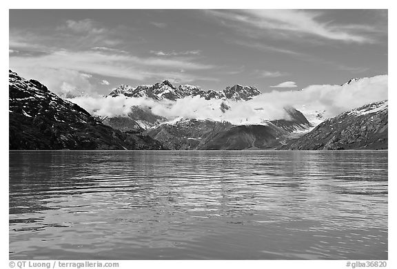 Fairweather range and reflections. Glacier Bay National Park (black and white)
