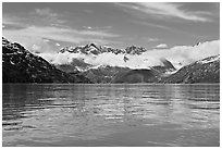 Fairweather range and reflections. Glacier Bay National Park, Alaska, USA. (black and white)