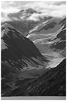 Topeka Glacier, peak and clouds, late afternoon. Glacier Bay National Park ( black and white)