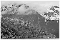 Rocky ridge and snowy peaks, West Arm. Glacier Bay National Park ( black and white)