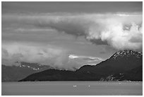 Storm clouds over the bay, West Arm. Glacier Bay National Park ( black and white)