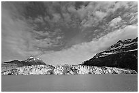 Wide face of Lamplugh glacier. Glacier Bay National Park, Alaska, USA. (black and white)
