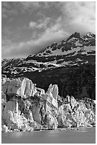 Seracs on the face of Lamplugh glacier and Mount Cooper. Glacier Bay National Park ( black and white)