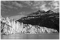 Lamplugh glacier and Mt Cooper, late afternoon. Glacier Bay National Park, Alaska, USA. (black and white)