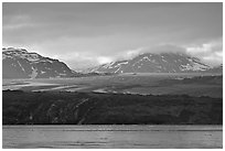 Grand Pacific Glacier glowing the the late afternoon light. Glacier Bay National Park ( black and white)