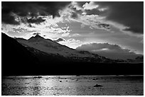 Mount Eliza and Tarr Inlet under clouds at sunset. Glacier Bay National Park ( black and white)