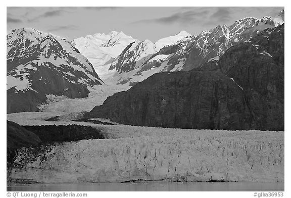 Mount Fairweather and Margerie Glacier, sunrise. Glacier Bay National Park (black and white)