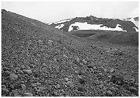 Pumice and Novarupta (the center of the 1912 eruption), Valley of Ten Thousand smokes. Katmai National Park, Alaska, USA. (black and white)