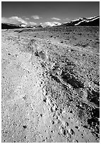 Valley with animal tracks in  ash, Valley of Ten Thousand smokes. Katmai National Park ( black and white)