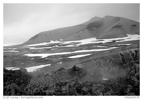 Baked mountain seen from Novarupta. Katmai National Park (black and white)