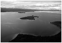 Aerial view of Naknek lake. Katmai National Park, Alaska, USA. (black and white)