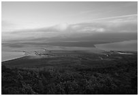 Brooks camp and river seen from Dumpling mountain in summer. Katmai National Park ( black and white)