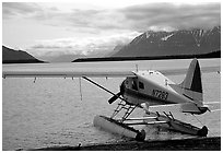 Floatplane in Naknek lake. Katmai National Park, Alaska, USA. (black and white)